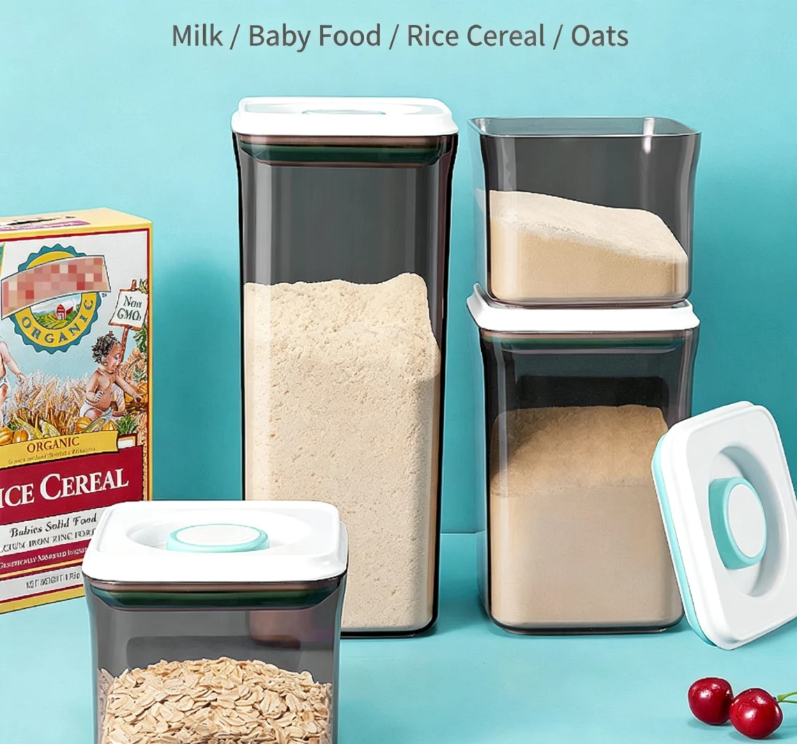 Light-blocking amber plastic airtight canister for coffee beans and milk powder—protects contents from light and oxidation.
