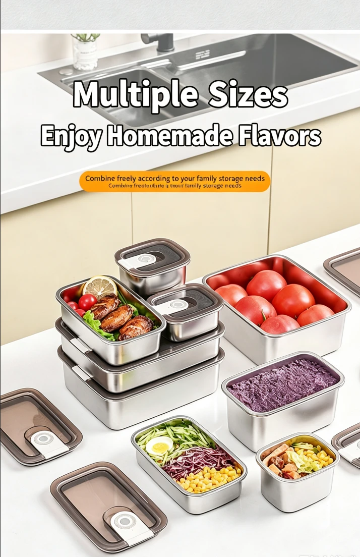 316L Stainless Steel Food Storage Container Multiple sizesSealed Fresh-Keeping Airtight Storage Box Lunch Box