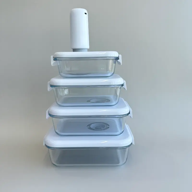 RectangularVacuum Sealed High Borosilicate Glass Food Storage Container Set of 4