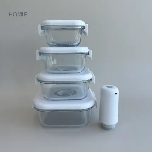 4-Piece Set Square Negative Pressure Seal Glass Food Storage Boxes