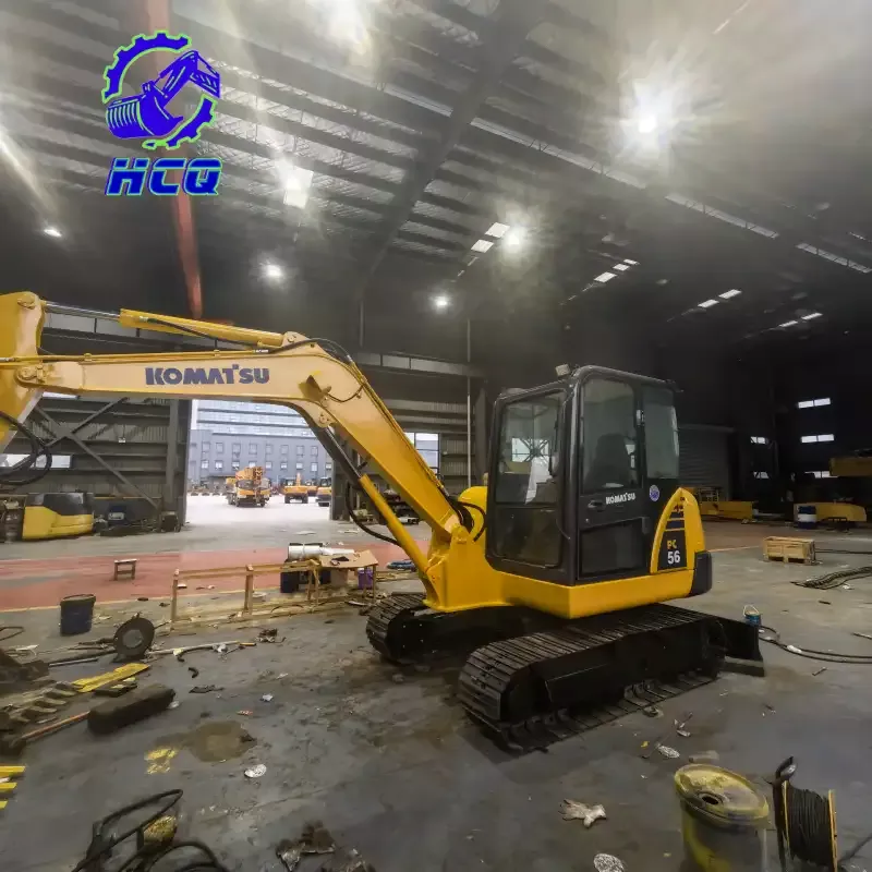 Used Komatsu PC56 mini excavator for sale, verified hour meter to prevent excavator hour meter fraud, reliable second-hand construction machinery from Huachunqiang.
