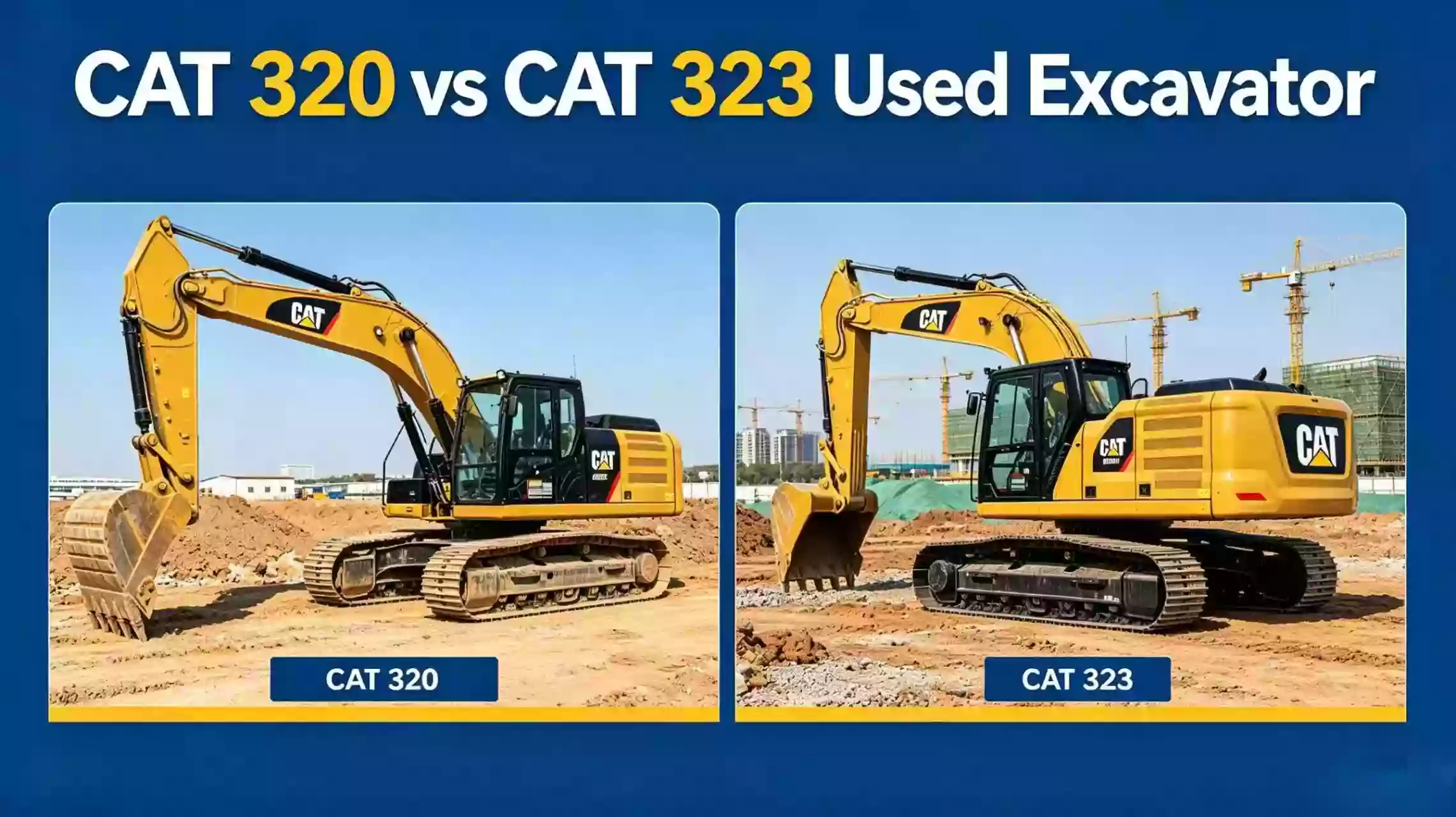 CAT 320 vs CAT 323 used excavator side by side comparison chart, secondhand Caterpillar digger for construction sale