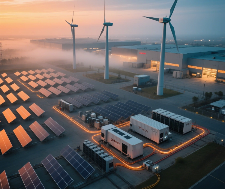 JNTech C&I energy storage cabinets in an industrial facility