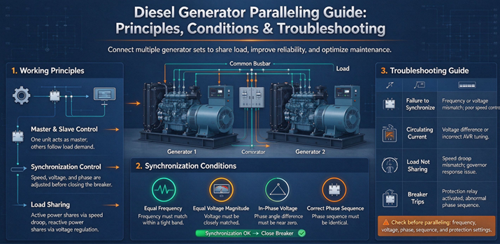 Diesel Generator Paralleling: Working Principles, Synchronization Conditions, and Troubleshooting Guide