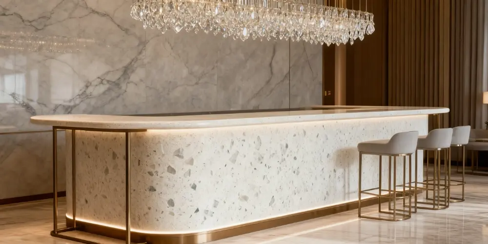 Losas de cuarzo cristalino beige para proyectos comerciales y hoteleros 3