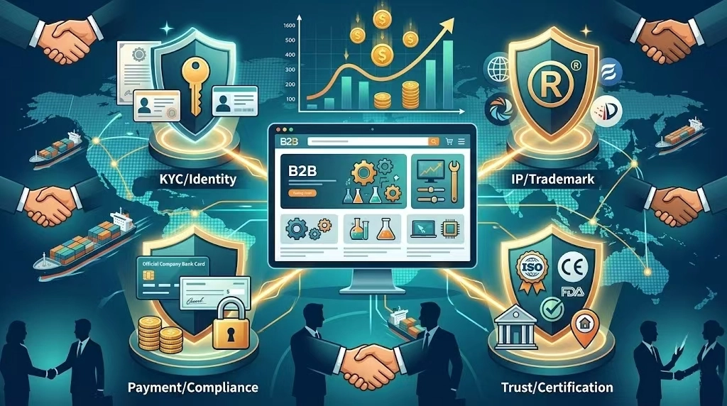 一个真正能落地运转、经得起全网多渠道流量冲刷的B2B独立站，必须具备这四个核心武器：基础身份资产(KYC)、知识产权资产(IP)、资金合规资产(Payment)、B2B行业信任资产(Trust)。只有武装起这“四大金刚”，你的独立站才能发挥出最大的商业价值。