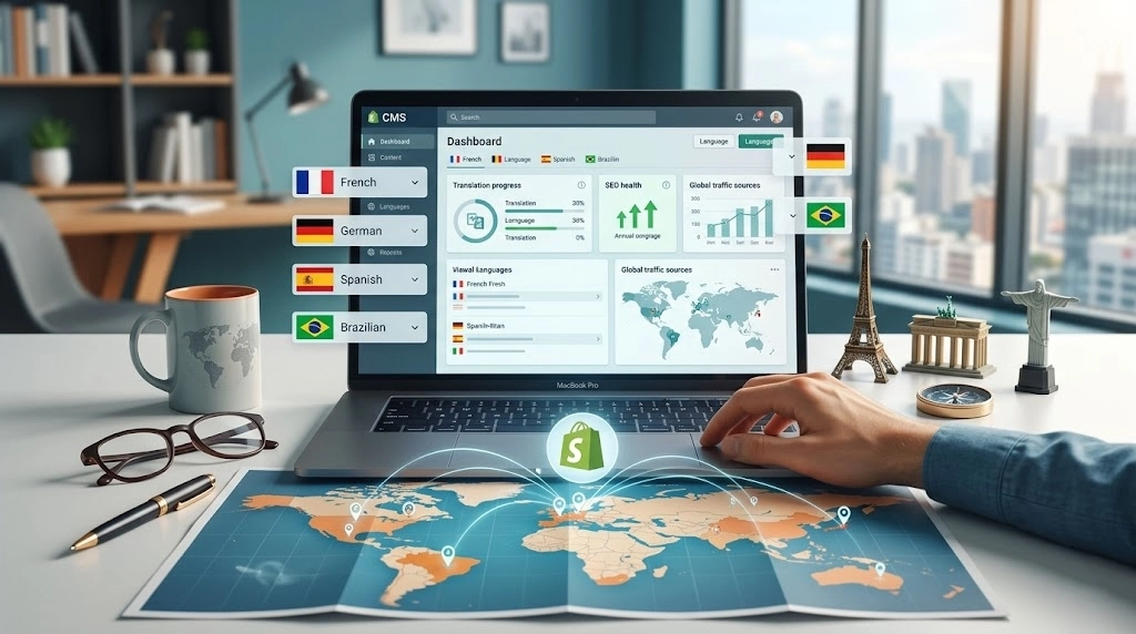 如何利用Shopify多语言建站打造高转化的小语种独立站呢？核心在于：摒弃无效的机器翻译，利用子目录架构和合规的SEO标签让当地搜索引擎搜得到