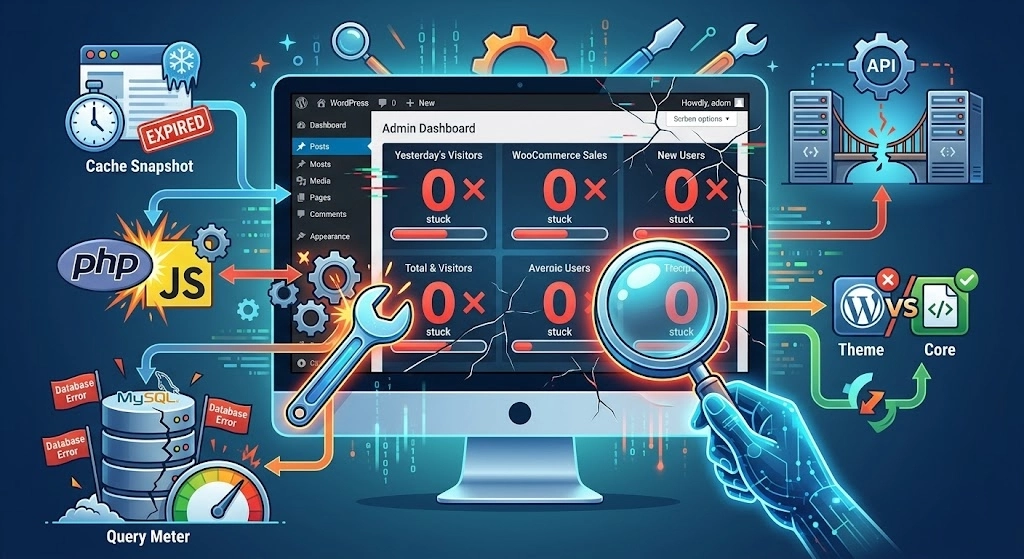 导致仪表盘数据错乱的原因究竟是什么？其实往往离不开以下几个罪魁祸首：抓取了过期的数据快照、JS/PHP脚本互相干扰、查询超时导致报错、第三方数据拉取失败、核心程序与主题版本不兼容。