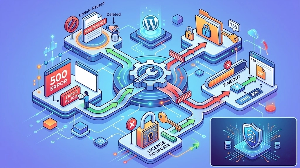 当遇到wordpress插件更新失败的时候，我们应该怎么解决？其实插件更新失败通常不是系统本身的Bug，而是与服务器环境、网络通信或文件权限息息相关。