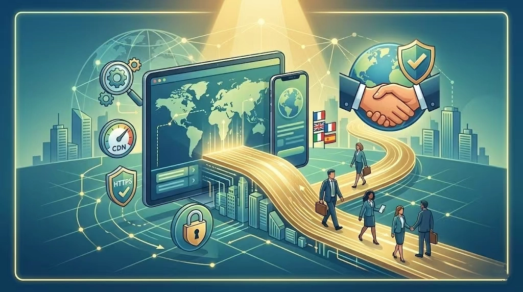 一个优秀的外贸网站，它的基本要求有哪些呢？答案是需要具备：响应式跨屏适配、全球极速访问架构、HTTPS安全加密底座、本土化多语言支持。只有具备了这些要求，你的外贸网站才不是一个花瓶。