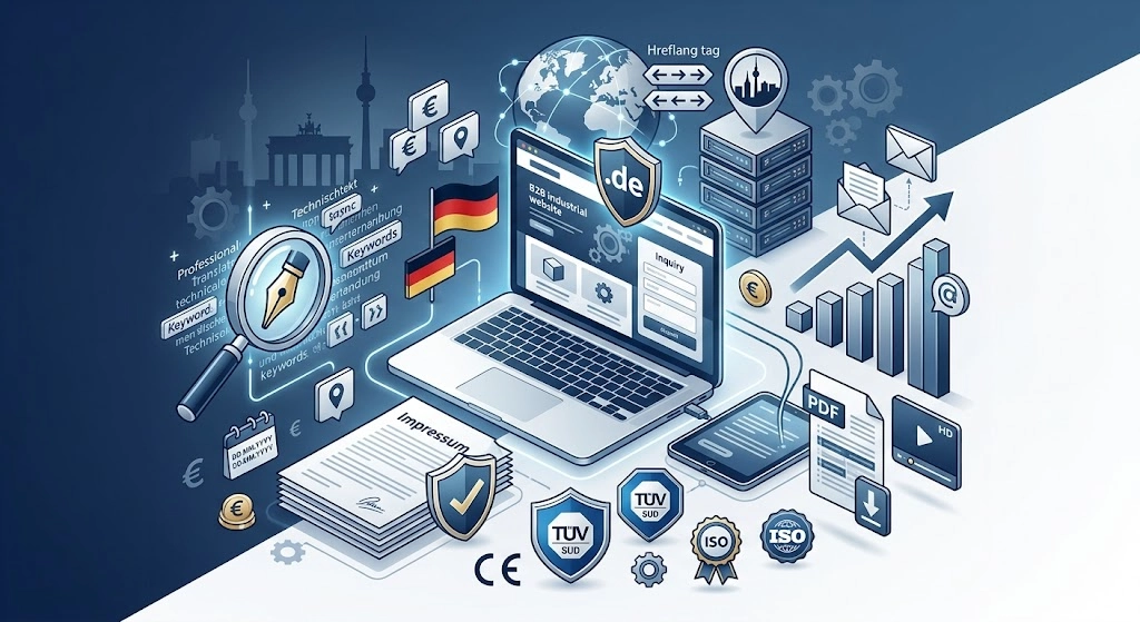 德语独立站怎么做才有询盘呢？这个四个本地化建站技巧你需要掌握：内容深度本地化、技术架构优化、构建本地信任信号、持续运营与转化优化