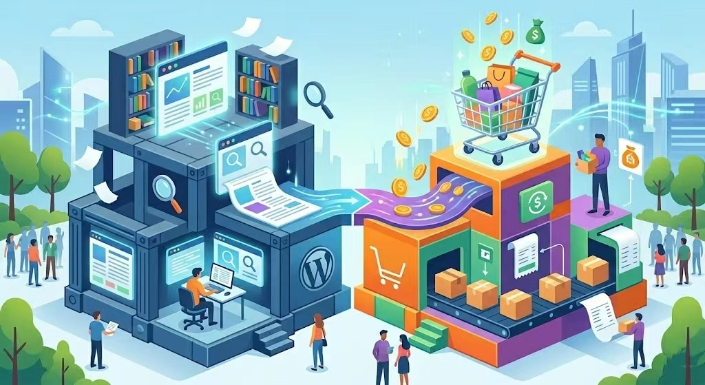 简单来说，WordPress就像是你盖房子时打下的地基和搭建的毛坯房框架；而WooCommerce则是一套专业的商铺装修与营业设备包。它们两者之间存在着核心功能和使用场景上的差异。