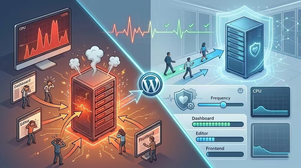 如何使用插件管理Heartbeat API，来给服务器减负呢？通过安装配置轻量级的管理插件，我们能够精准接管并限制 admin-ajax.php 的请求频率。