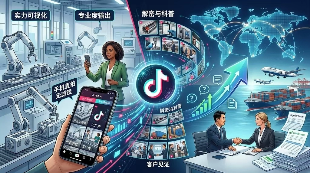 外贸B2B企业如何利用TikTok推广产品呢？答案很简单：实力可视化+建立专业信任，最终才能获取高意向询盘