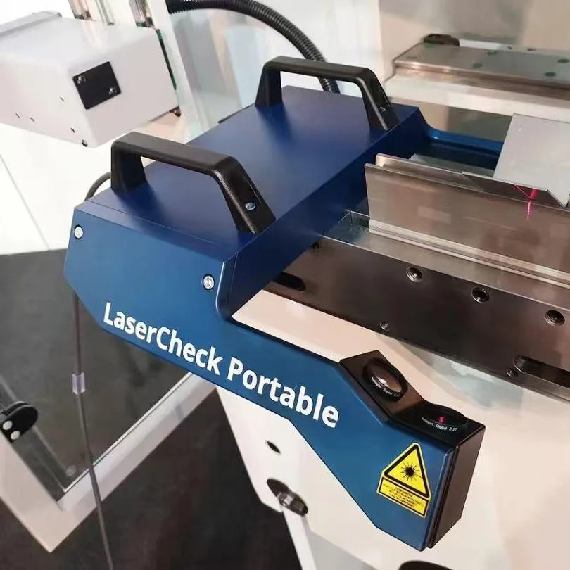 LaserCheck Portable contactless bend angle measurement system installed on a press brake