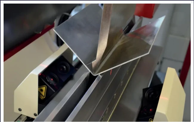 LaserCheck sensors measuring a sheet metal bend on a press brake