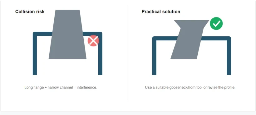 Press brake U-profile tooling collision and gooseneck punch clearance