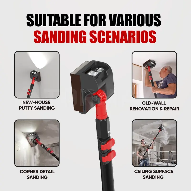 Battery powered hand sander with LED lights for drywall putty wall sanding