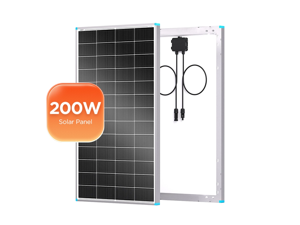 160W to 200W monocrystalline solar panel front view – the sweet spot for 24V RV, boat and off-grid systems with high-efficiency dark cells
