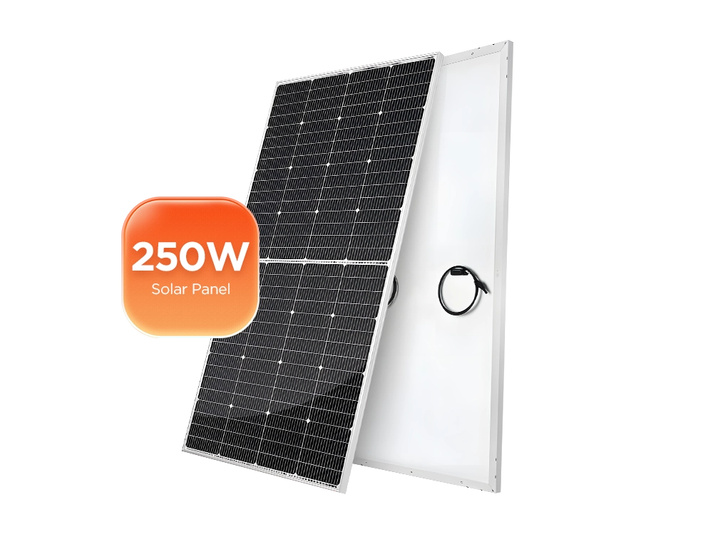 Solvic 250W monocrystalline solar panel front view with 21.08% high efficiency – dual voltage 12V 24V for RV, off-grid home and marine applications