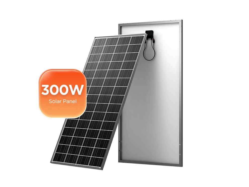 Solvic 300W monocrystalline solar panel front view with 21.35% high efficiency – dual voltage 12V 24V for RV, off-grid home, marine and cabin applications