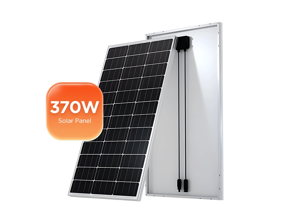 Solvic 370W monocrystalline solar panel front view with 21.23% high efficiency – triple voltage 12V 24V 48V for home backup, RV, boat, shed and farm applications