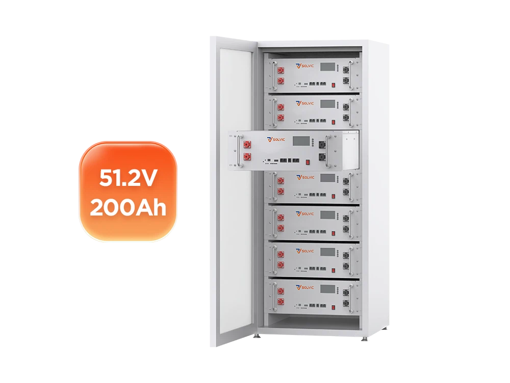 51.2V 100Ah 200Ah lithium iron phosphate rack mount battery bank with 15 stacked modules for 150kWh solar storage