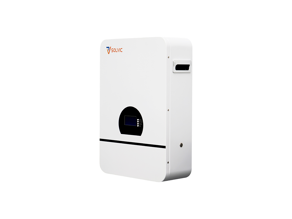 Side view of 5.12kWh home solar storage battery, 51.2V 100Ah LiFePO4 with wall-mounted bracket and cooling vents