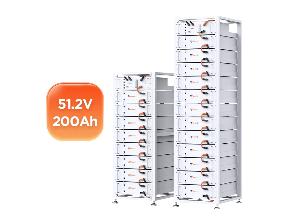 51.2V 200Ah 10kWh LiFePO4 rack battery front view – modular unit for high voltage solar storage system expandable to 614.4V 120kWh