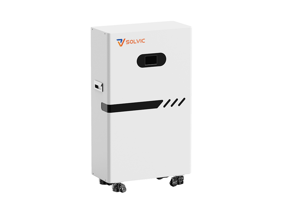 Side view of 51.2V 314Ah floor standing rolling battery with heavy duty caster wheels and compact depth for garage or workshop installation