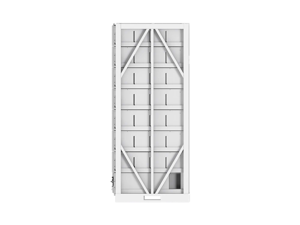 Side view of 80kWh to 257kWh LiFePO4 battery – 51.2V 314Ah module showing cascade ports, cooling vents, and rack-mountable depth for commercial and industrial energy storage deployment