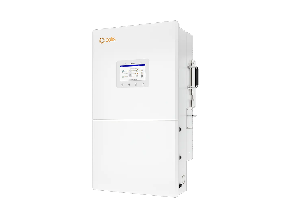Solis S6 9.6-16kW split phase hybrid inverter side view – 200A pass-through relay terminals, heavy-duty cooling fins, and 290A battery ports for whole home backup installation