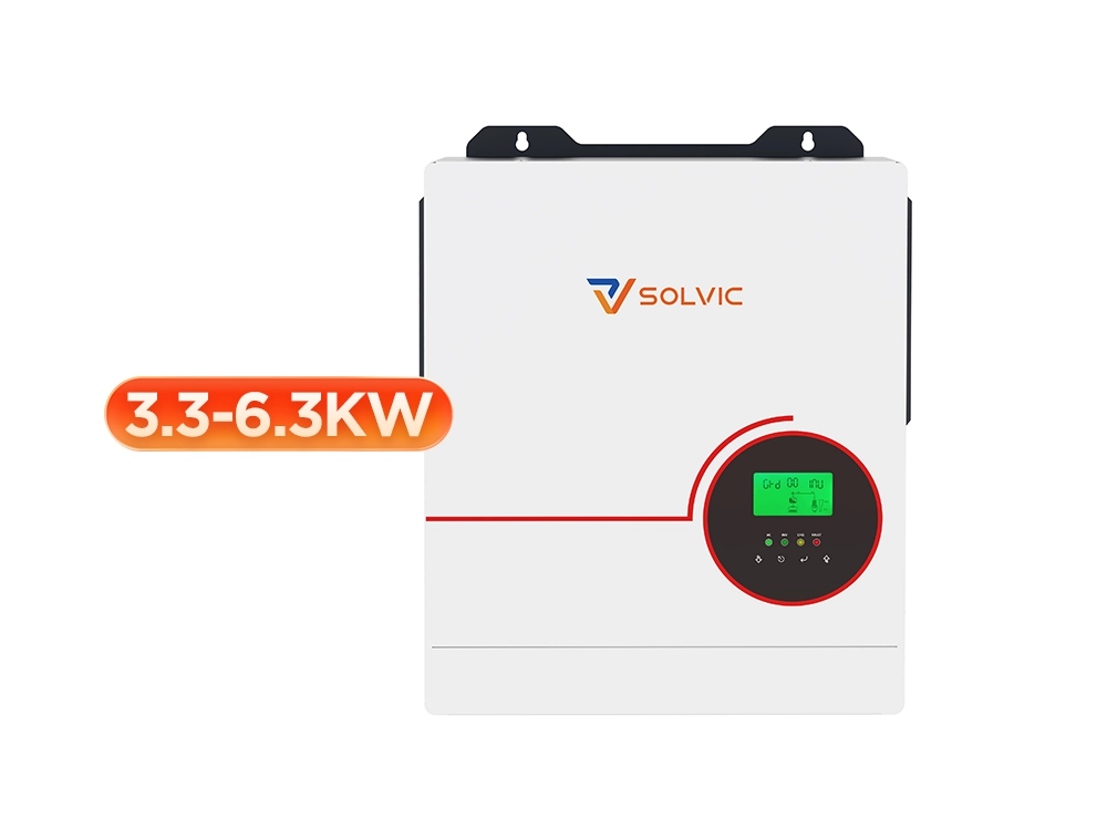 Solvic 3.3KW/6.3KW 120V hybrid solar inverter front view – 500V PV input, UL certified for US and Latin America grid-tie and off-grid systems