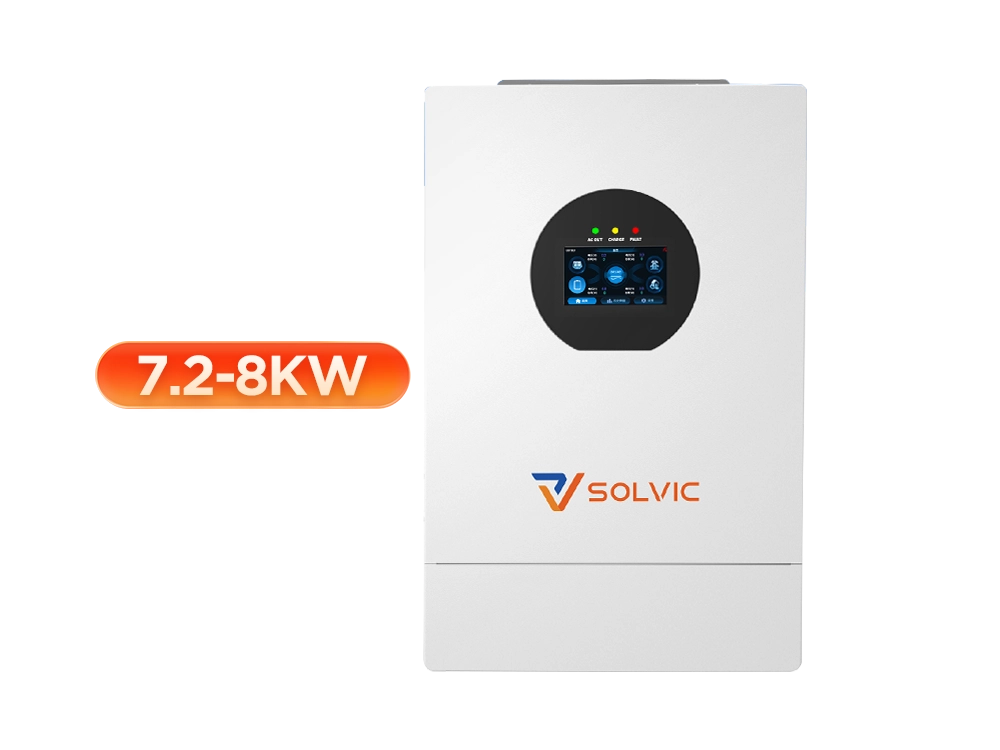 Solvic 7.2KW/8KW split phase hybrid inverter front view – 48V to 120/240V output, UL certified with 500V MPPT for US solar system