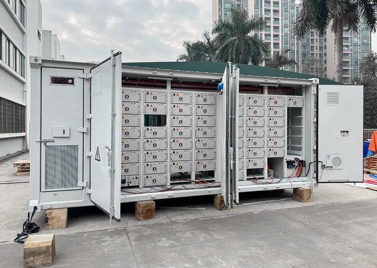 40ft container battery storage open view showing high density battery rack layout for utility projects