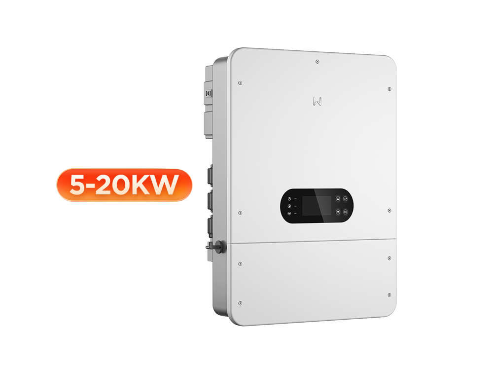 GoodWe ET LV Series 5-20kW three phase hybrid inverter front view – 48V low voltage battery compatible, 4 MPPT trackers, IP66 weatherproof rating for residential solar and home energy storage
