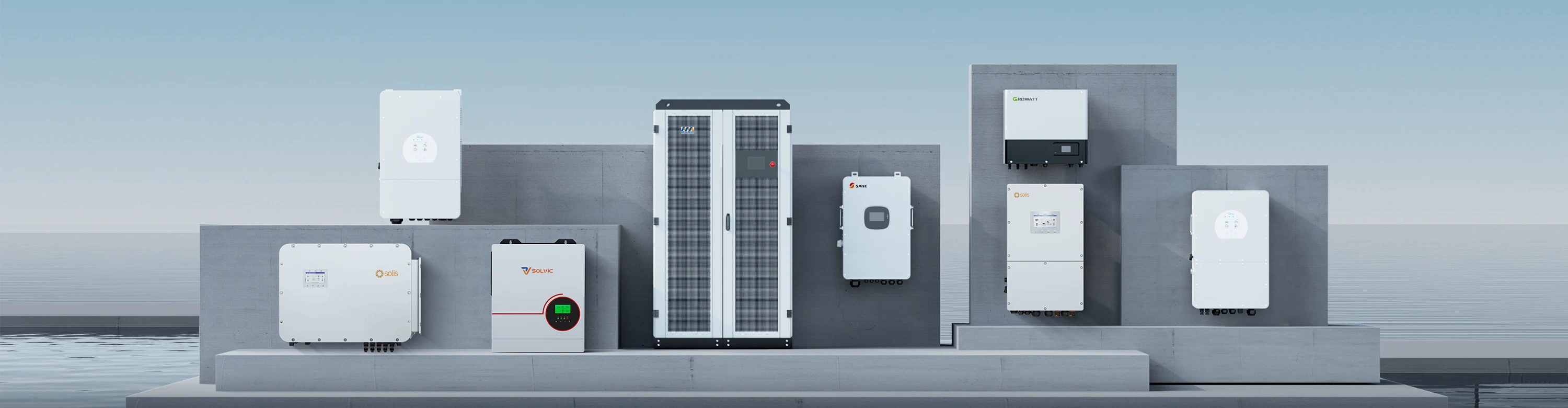 collection of off grid hybrid and on grid solar inverters for home energy storage system