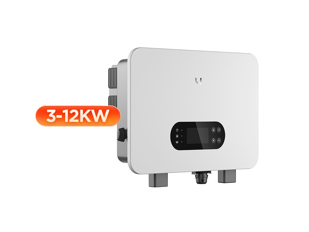GoodWe ES Uniq Series 3-12kW single phase hybrid inverter front view – 48V low voltage battery, IP66 weatherproof rating,