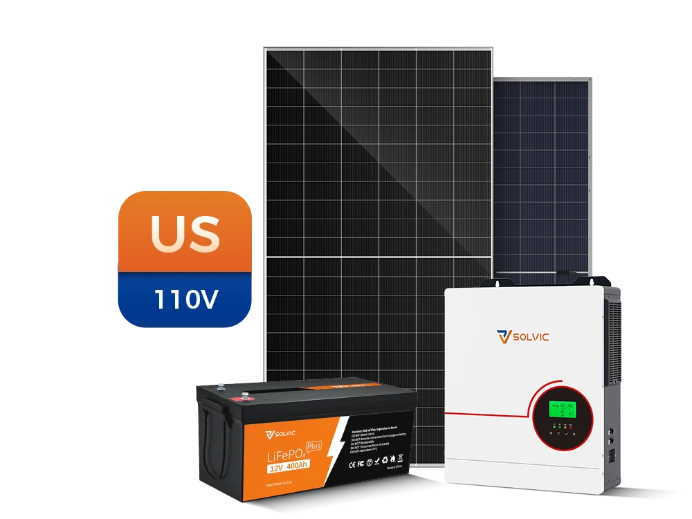 US Standard 3.3kW complete solar hybrid system kit – 110V off-grid and grid-tied home backup with solar panels, hybrid inverter, battery storage, and distribution box for residential renewable energy