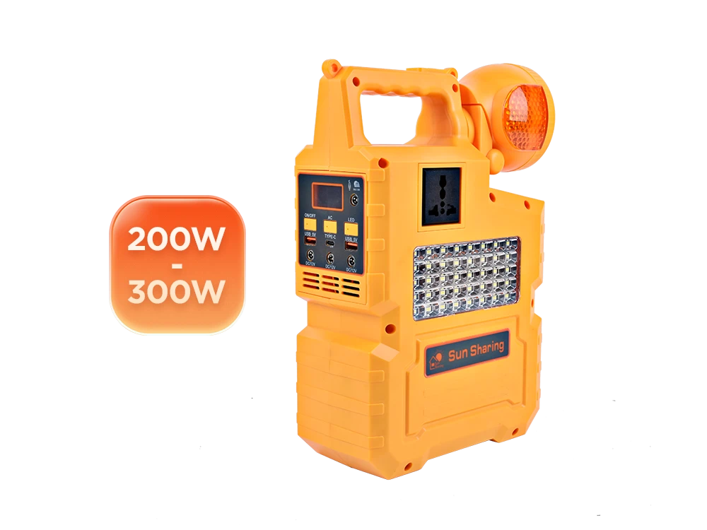 200W to 300W portable power station with Bluetooth speaker front view – built-in speaker grille, LED indicator panel, compact ultra-lightweight design for hiking, small gatherings, and personal outdoor entertainment