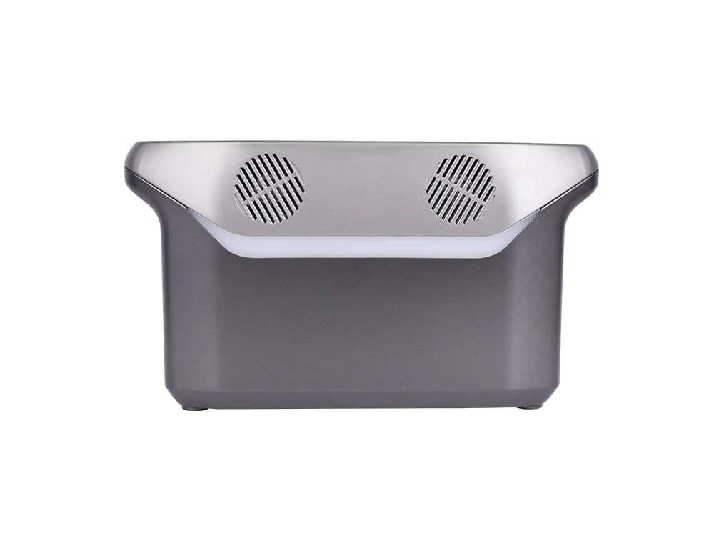300W to 2500W double handles portable power station back view – solar panel input terminals with MC4 connectors, grounding terminal, product specification label, and optional wall-mount holes for secure installation