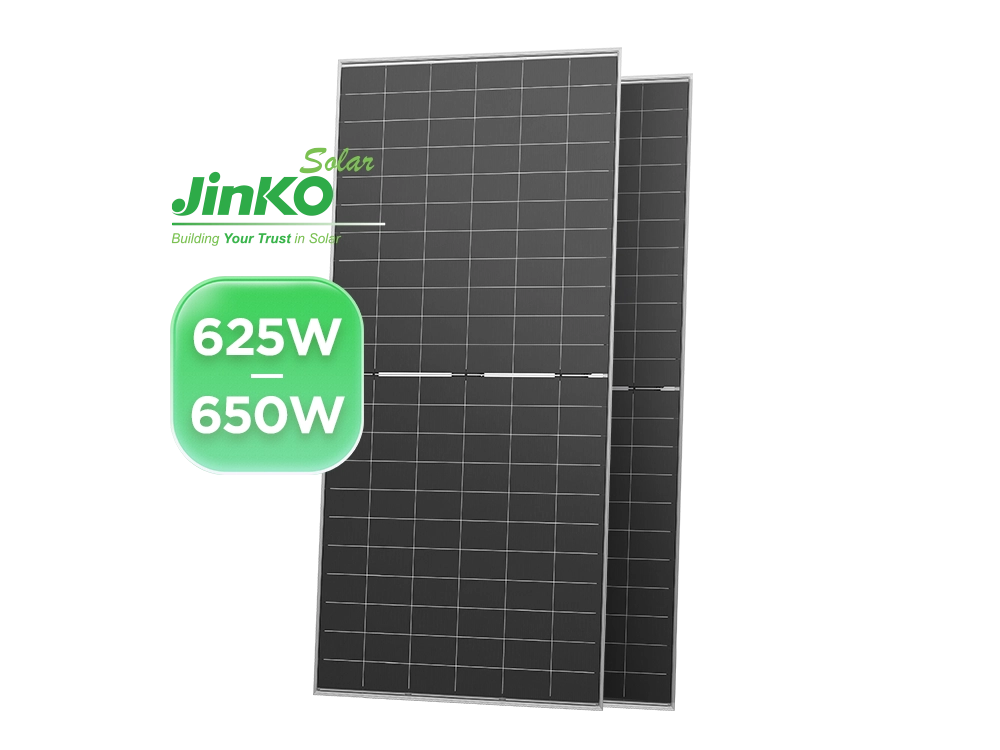 Jinko Tiger Neo N-type 625-650W bifacial dual glass solar module – for large-scale ground-mounted and commercial solar projects