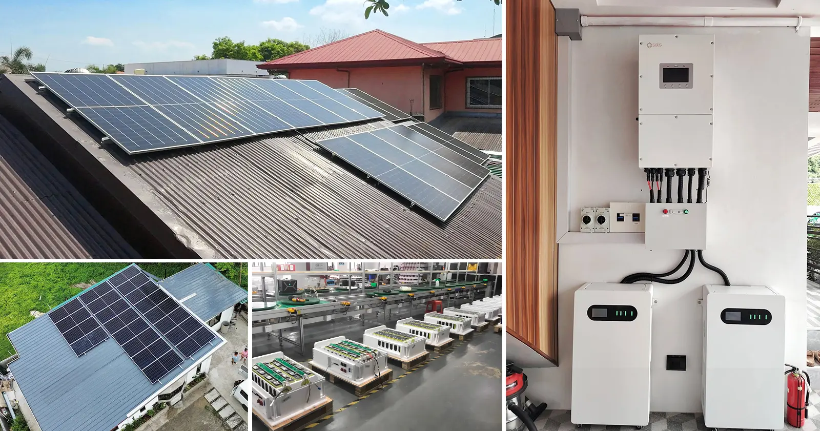 Solvic 10kW US split phase solar storage system case studies collage – residential installations with rooftop solar panels, wall-mounted hybrid inverter, and battery storage, delivering 120/240V for American whole home backup and energy savings