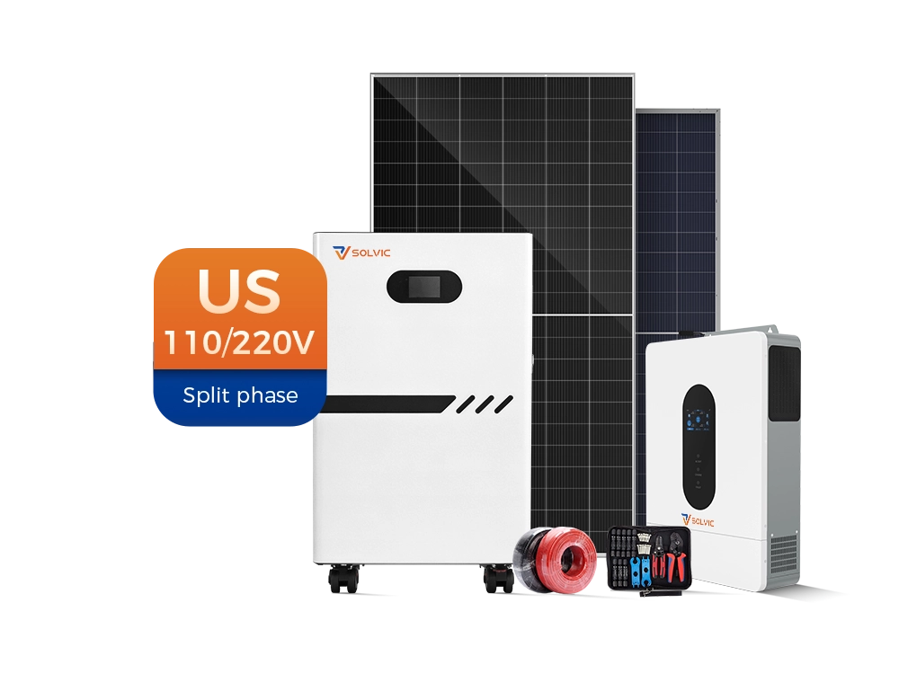 Solvic 12kW Eco solar storage system standard proposal kit – complete split phase solar solution with solar panels, 12kW hybrid inverter, 48V LiFePO4 battery, combiners, cables, and accessories for US 110/220V residential off-grid and grid-tied applications