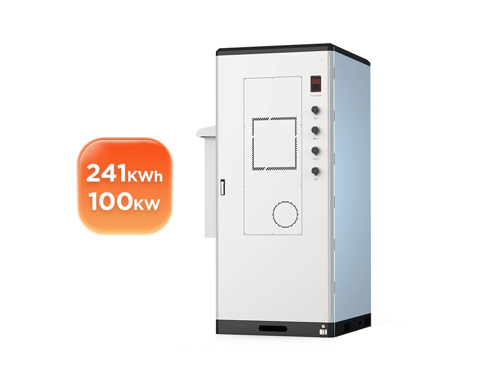 Solvic 241KWH 100KW air cooling battery cabinet front and side view – ventilation louvers on side panel for forced air cooling, front access doors with security locks, LED indicators and emergency stop, high-capacity LFP storage for commercial and utility BESS projects