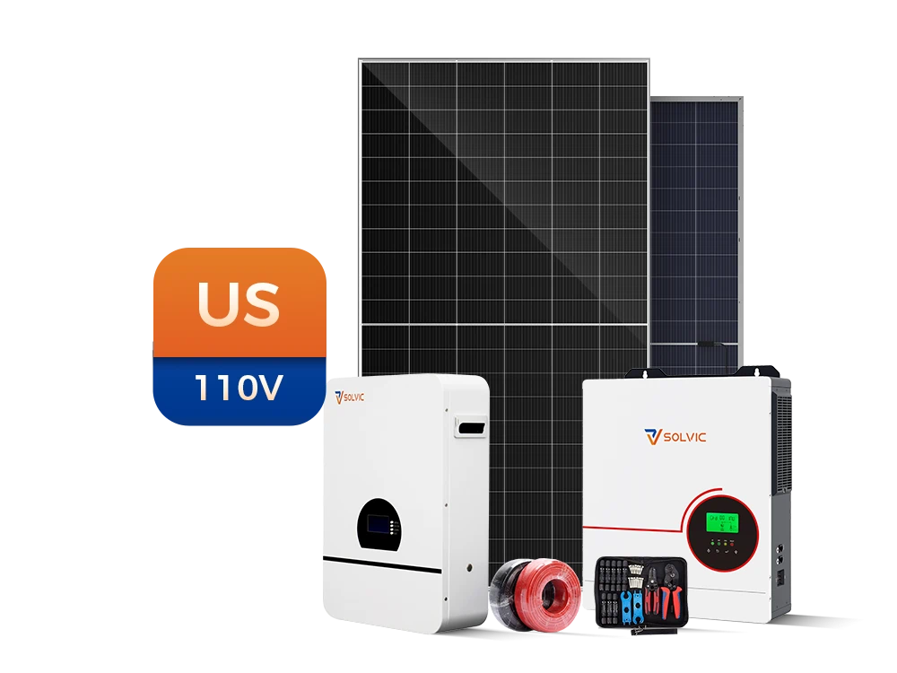 Solvic 6kW Eco solar storage system kit – US 110V standard complete solution with solar panels, 6kW hybrid inverter, lithium battery bank, combiners, and mounting accessories for residential off-grid and grid-tied backup