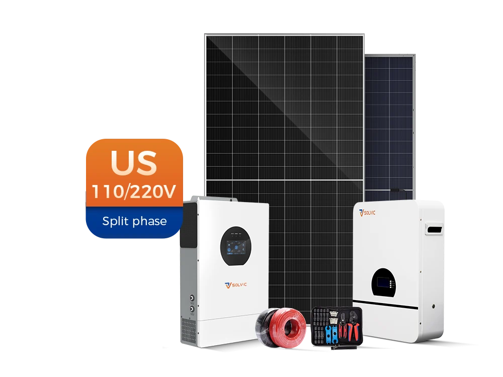 Solvic 8kW Eco solar storage system standard proposal kit – complete split phase solar solution with solar panels, 8kW hybrid inverter, 48V LiFePO4 battery, combiners, cables, and accessories for US 110/220V residential off-grid and grid-tied applications