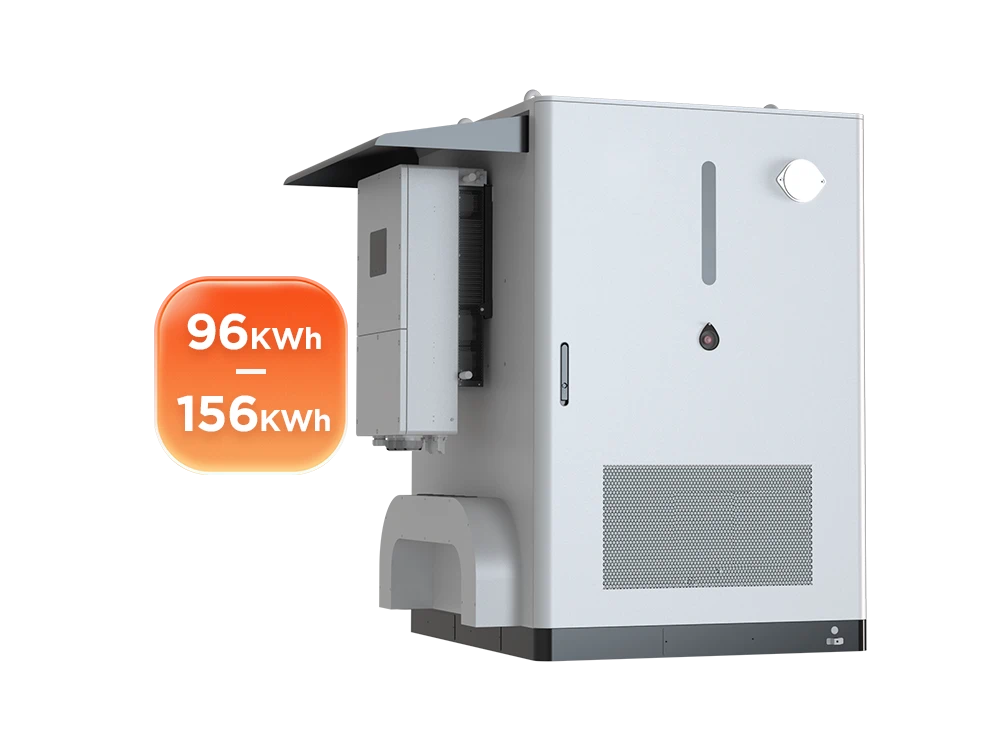 Solvic 96-156KWH liquid cooling battery cabinet front and side view – liquid cooling pipes and heat exchanger connections on side panel, front access doors with security locks, LED indicators and emergency stop, compact high-density LFP storage for commercial and utility BESS projects