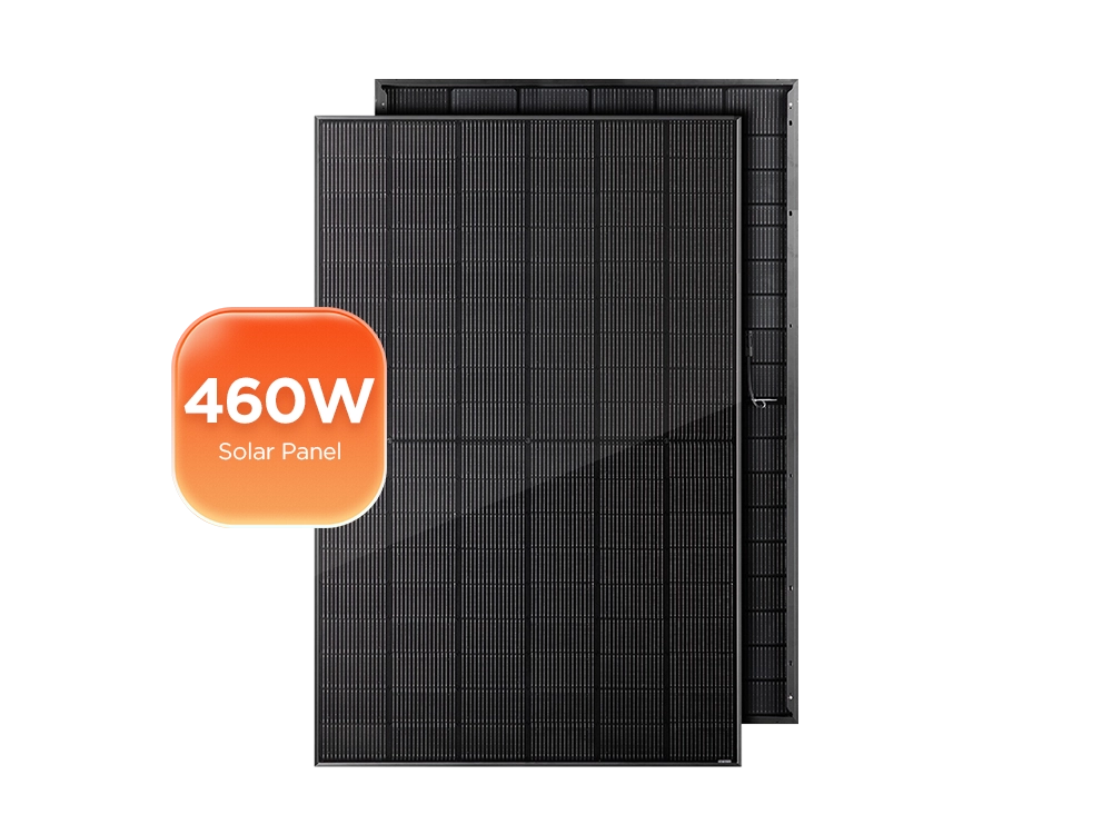 Solvic 460W full black N-type TOPCon solar panel front view – 108 half-cells, 23% high efficiency, all-black aesthetic for European home rooftop solar systems