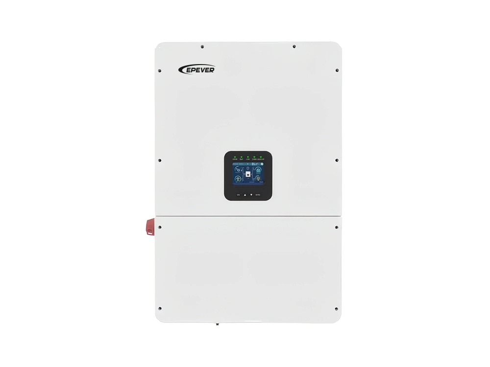 EPEVER ELD Series 15kW hybrid inverter front view – LCD display, LED status indicators, and control panel for 120/240V split phase energy storage system with generator and AC coupling support